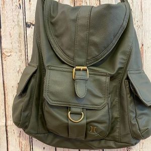 Olive green Hurley slouch purse. Gold metal.